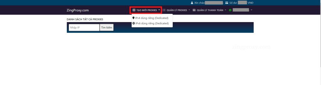 Chọn mục Tạo mới Proxies để khởi tạo Proxy