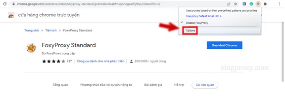 Mở ứng dụng trên Chrome và chọn Options