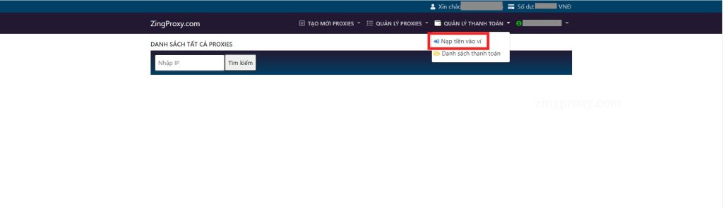 Nạp tiền vào ví để dễ dàng thanh toán 