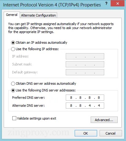 Chọn Use the following DNS server addresses