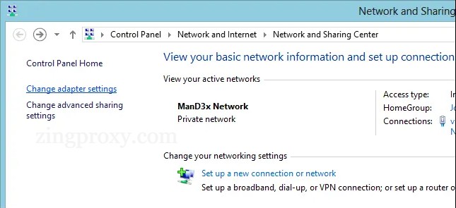 Click vào Change adapter settings