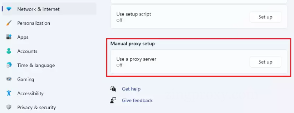 Bắt đầu vào thiết lập proxy trên Windows với nút Set up