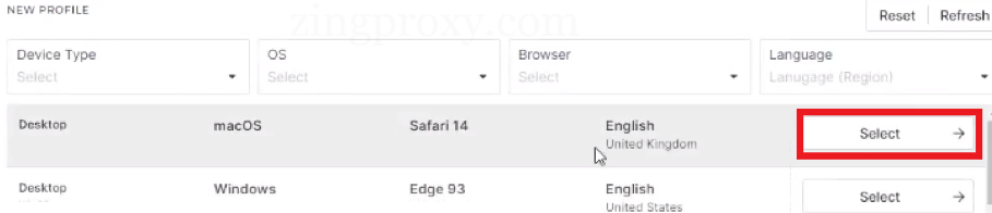 Click vào Select để chọn cấu hình