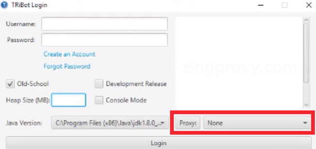 Click vào nút proxy sau khi đã nhập thông tin tài khoản