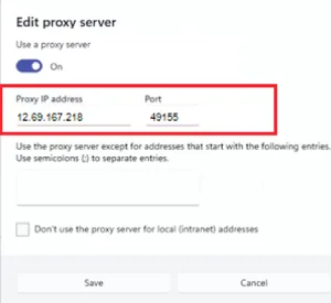 Nhập IP và số cổng của proxy