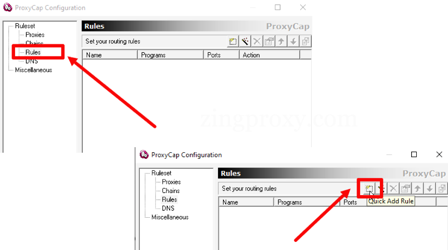 Bắt đầu thêm proxy vào chương trình cụ thể với tùy chọn Rules
