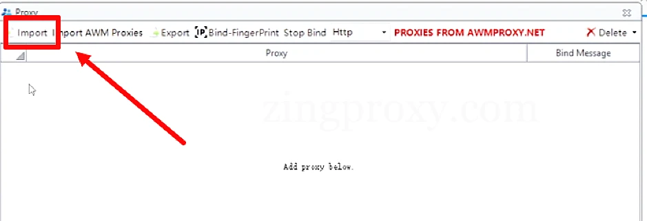 Chọn Import để nhập tệp proxy ở định dạng txt
