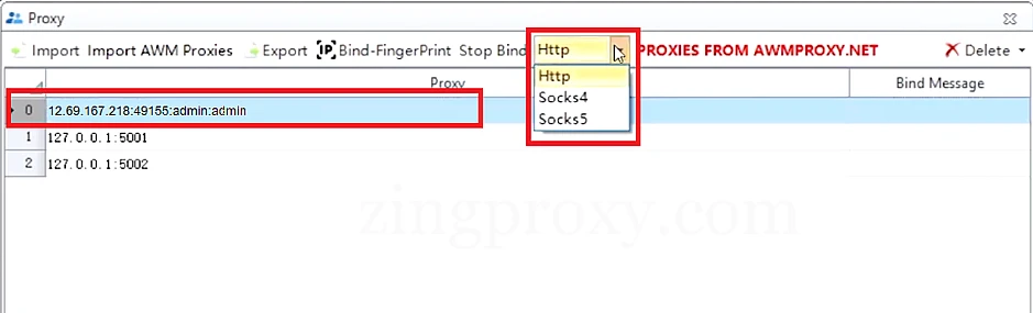 Chọn loại giao thức của proxy và lưu vào