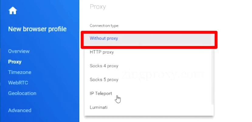 Chọn loại máy chủ mà proxy bạn đã mua từ nhà cung cấp