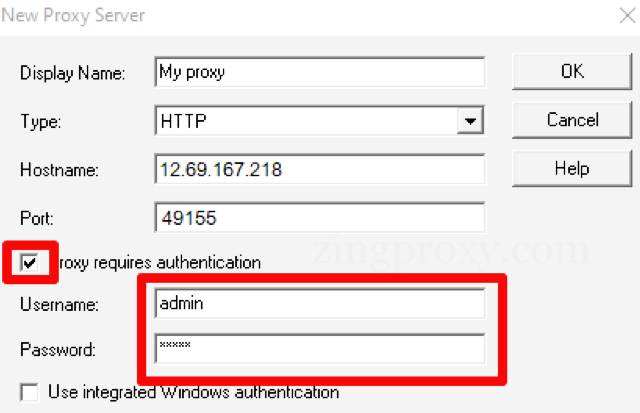 Nhập tên người dùng và mật khẩu proxy bạn đã mua