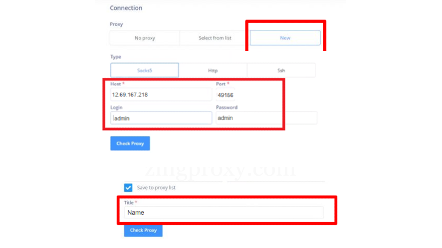 Nhập thông tin của proxy mới vào các trường được yêu cầu