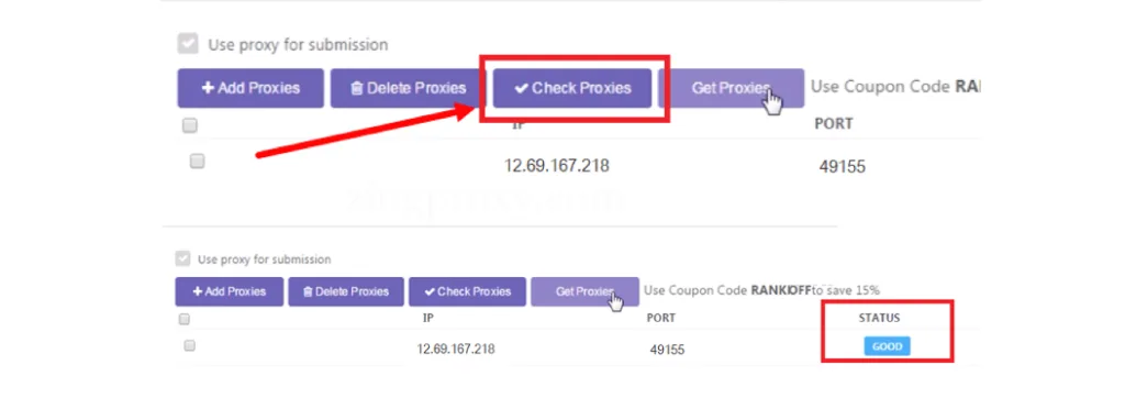 Trạng thái Good biểu thị proxy hoạt động tốt