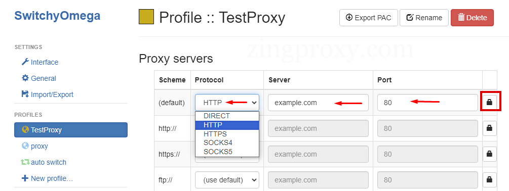 Nhập địa chỉ IP và số cổng của proxy