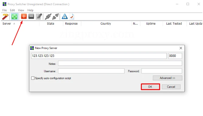 Nhập thông tin của proxy