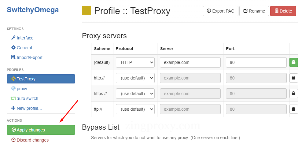 Thông báo việc tạo hồ sơ proxy thành công