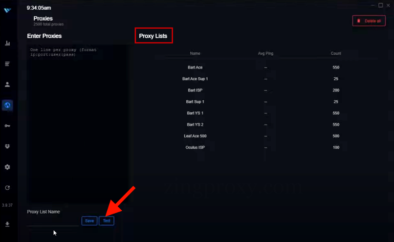 Xác minh proxy với tùy chọn Test