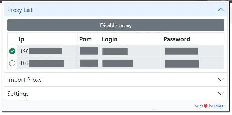 Chọn Proxy muốn sử dụng