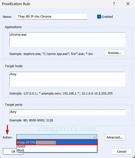 Chọn địa chỉ IP cần thay đổi cho Chrome.