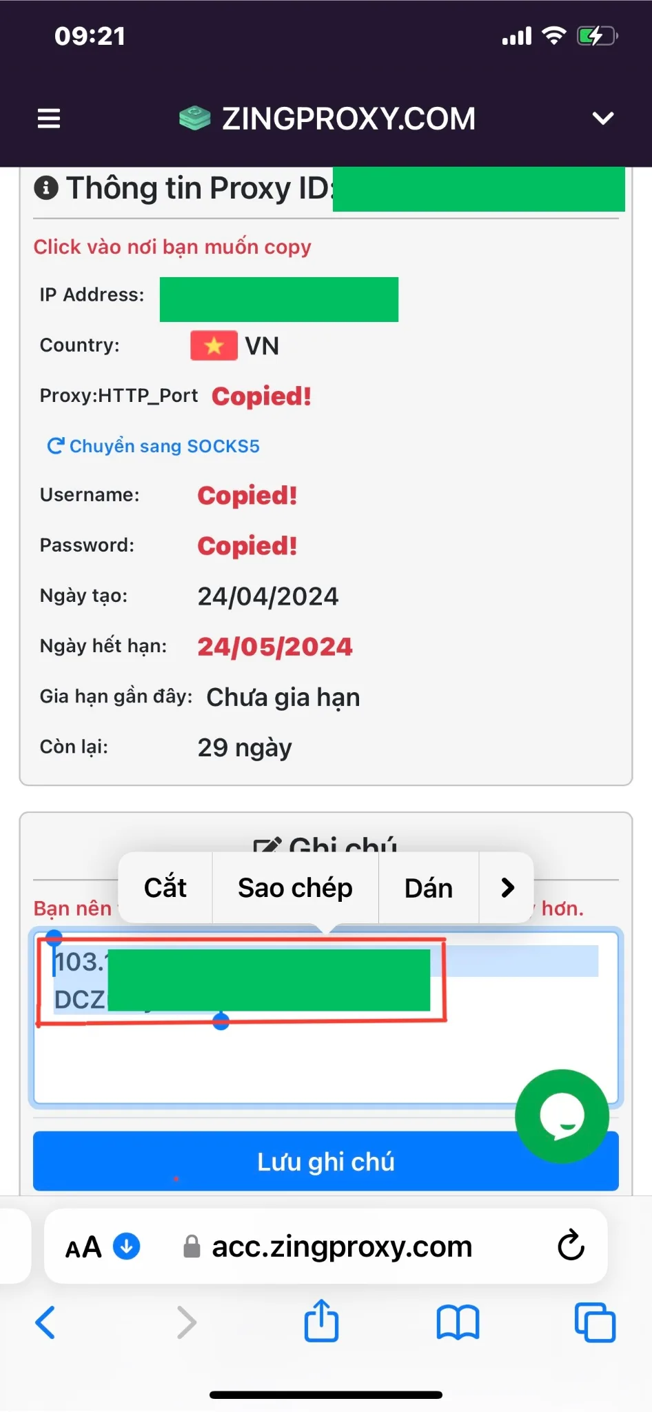 Copy sẵn địa chỉ IP để dán vào Cài đặt trên Iphone.