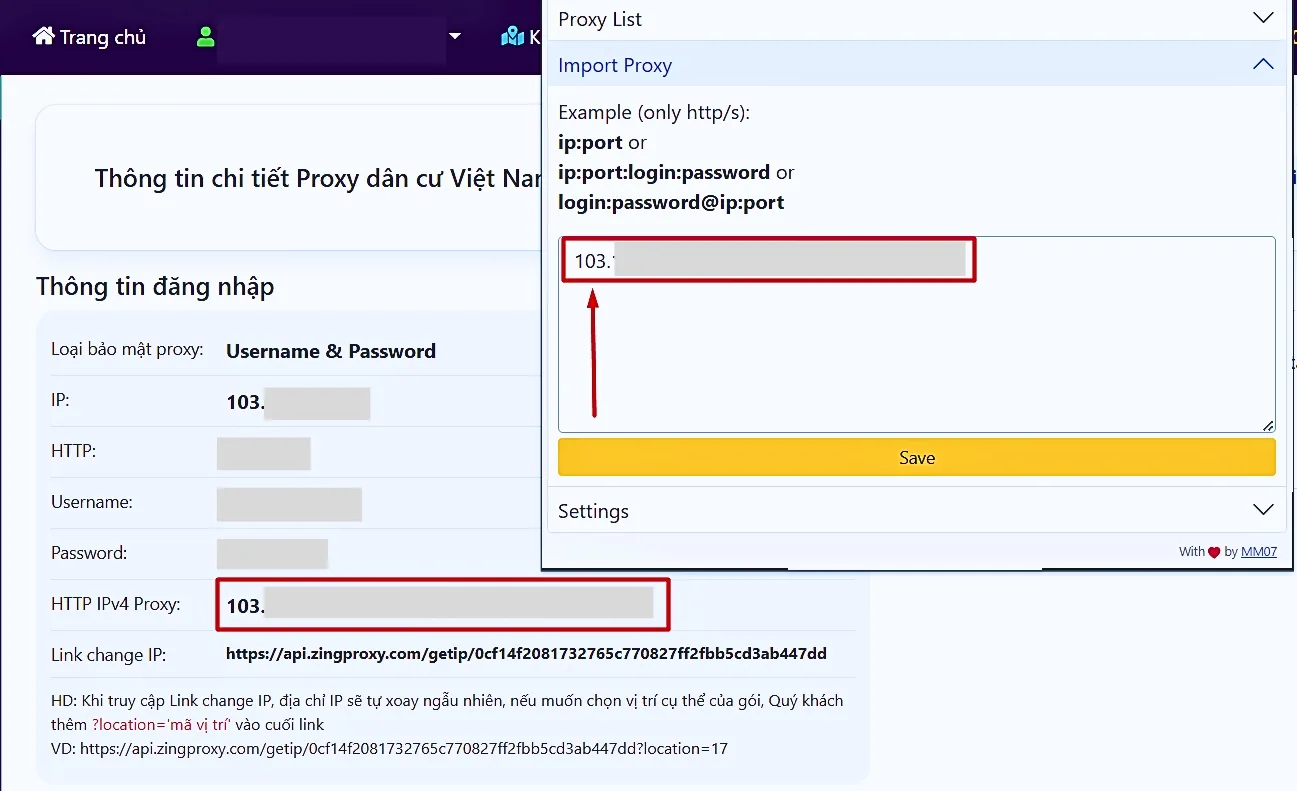 Copy thông tin đăng nhập và dán vào Simple Proxy Switcher