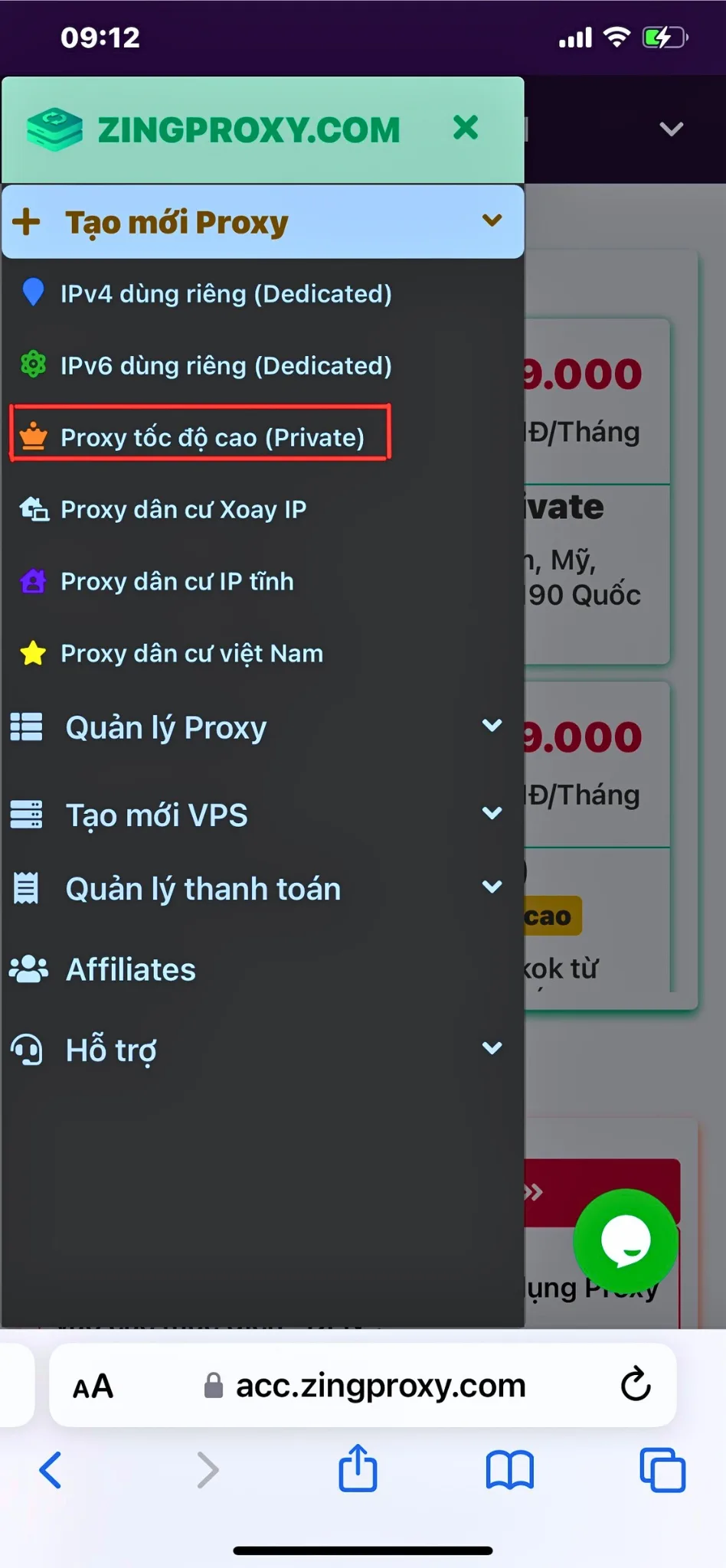 Tạo mới Proxy tốc độ cao tại Zingproxy.