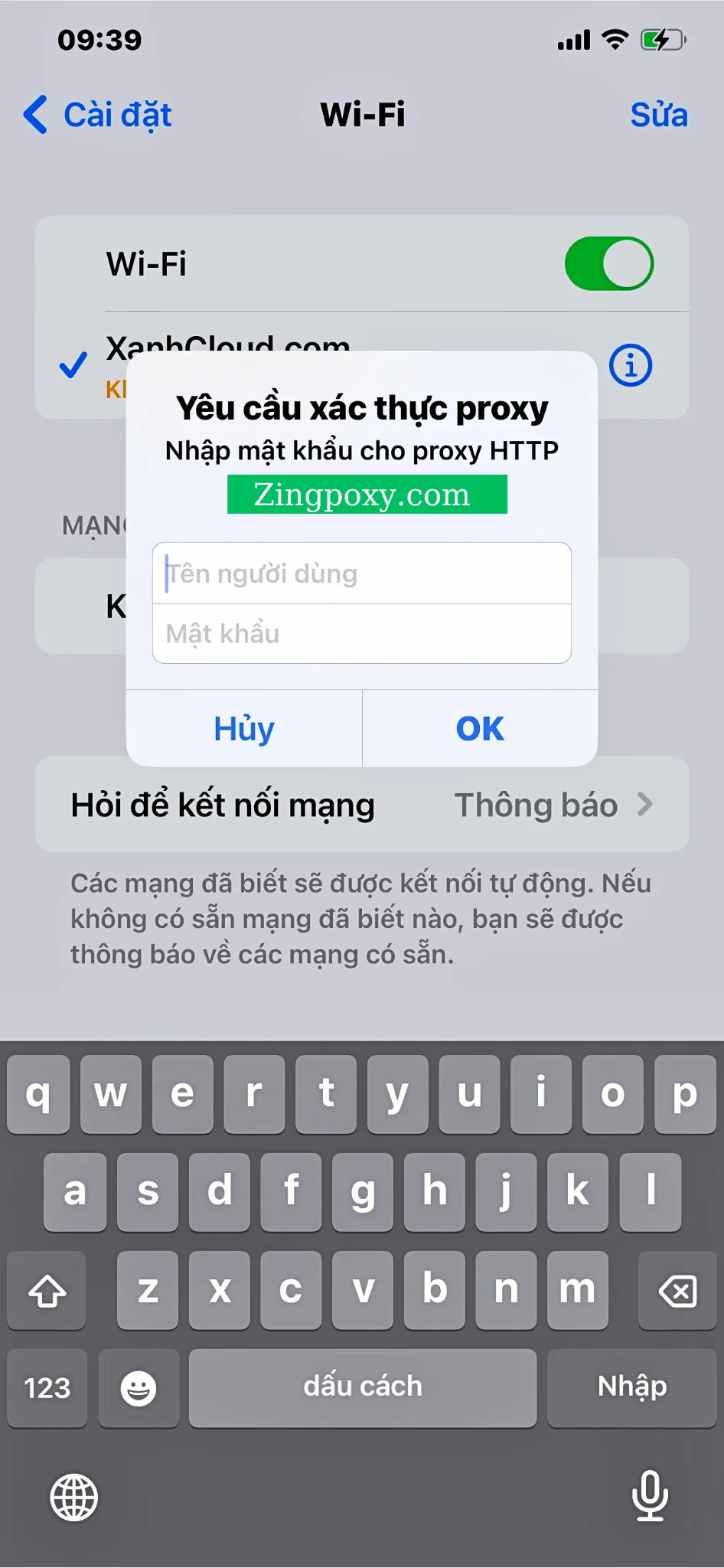 Xác thực Proxy và nhập lại Username và Password.