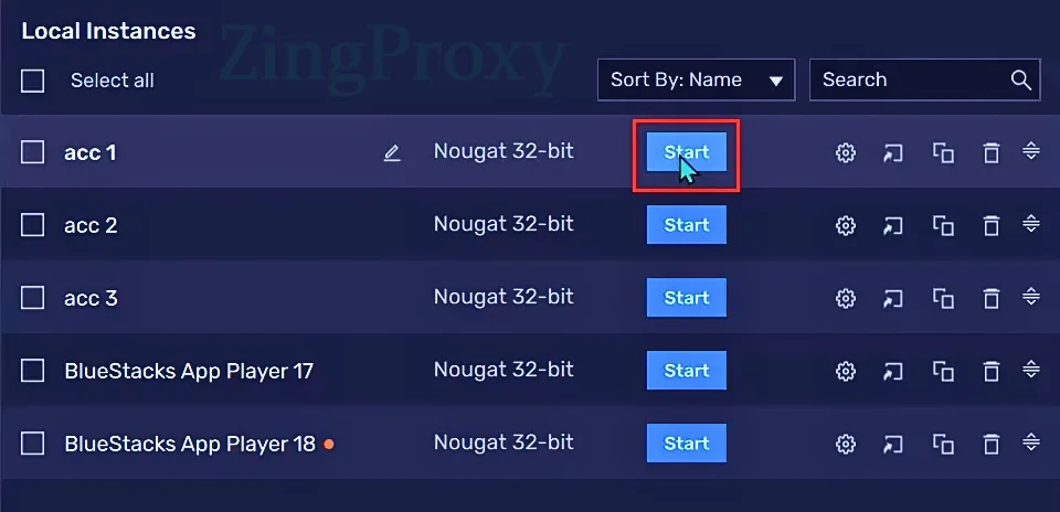 Chọn Start để mở từng Profile